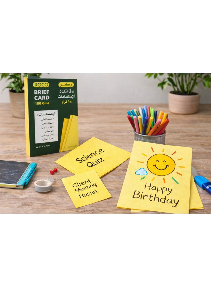 ROCO A4 Brief Card Paper 50 Sheets 180 GSM Thick Card Stock for Certificates Reports and Office Use – Yellow - Image 5